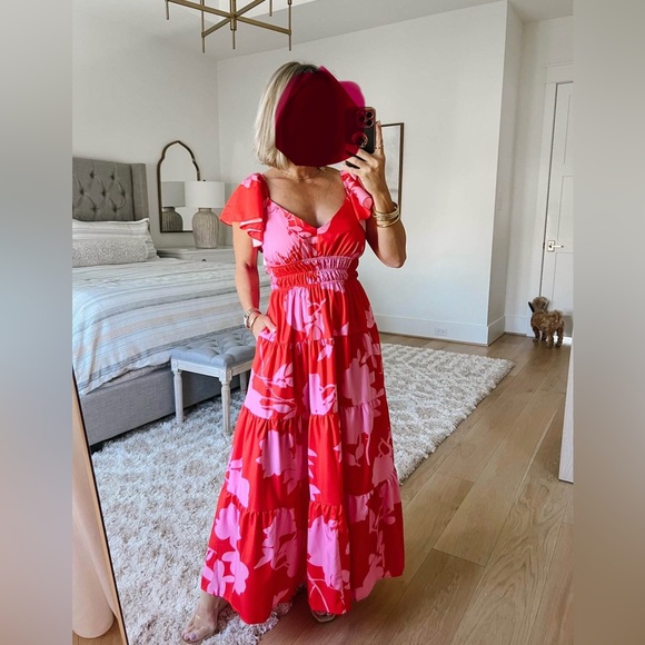 By Anthropologie Tiered Flutter-sleeve dress L - Picture 7 of 11